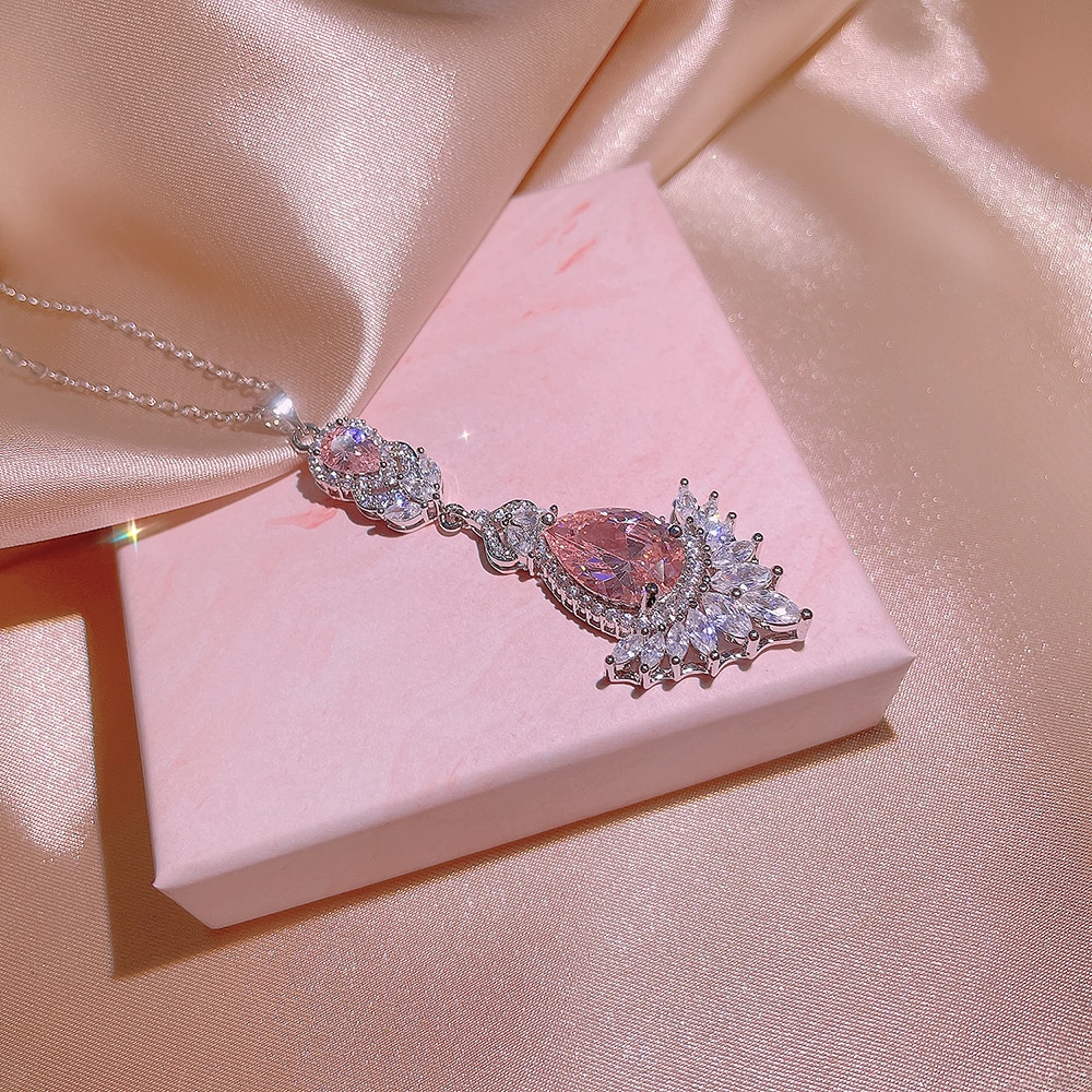 2022-New-Fashion-Pink-Zircon-Jewelry-Set-Shiny-and-Bright-Tassel-Zircon-Earrings-Ring-Necklace-Bridal-1