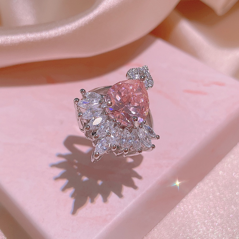 2022-New-Fashion-Pink-Zircon-Jewelry-Set-Shiny-and-Bright-Tassel-Zircon-Earrings-Ring-Necklace-Bridal-2