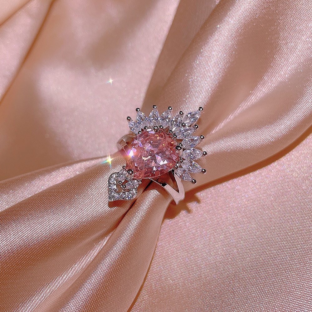 2022-New-Fashion-Pink-Zircon-Jewelry-Set-Shiny-and-Bright-Tassel-Zircon-Earrings-Ring-Necklace-Bridal-5