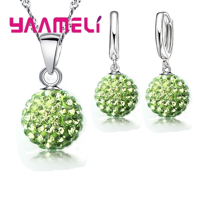 Women-New-Shiny-Jewelry-Set-925-Sterling-Silver-Top-Quality-Disco-Ball-Shape-Necklace-Pendant-Earrings-4